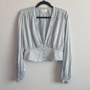 Divine Heritage Silk Light Blue Button-Up Blouse
